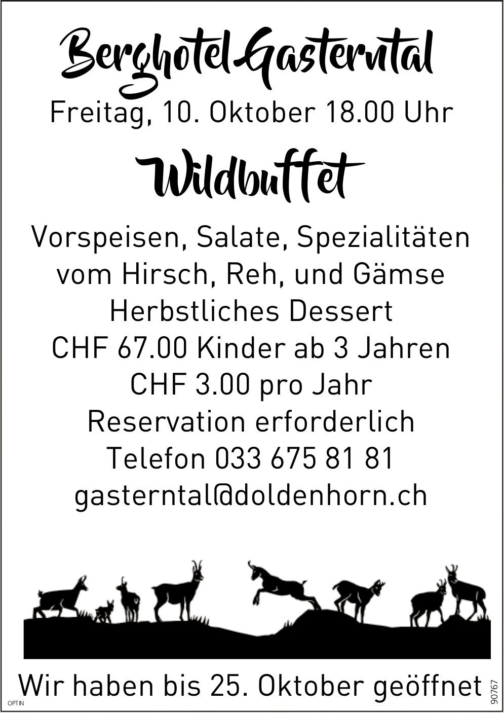 Wildbuffet, 10. Oktober, Berghotel Gasterntal