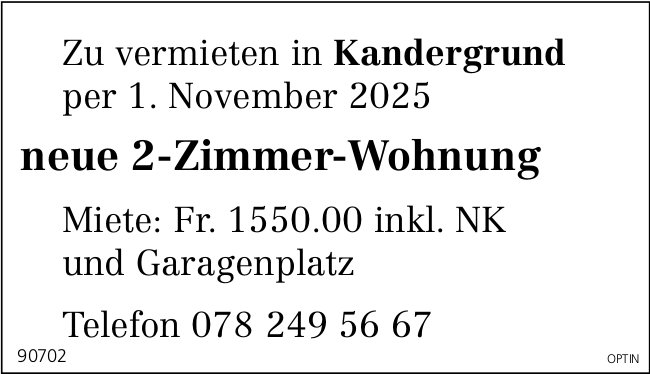 2-Zimmer-Wohnung, Kandergrund, zu vermieten