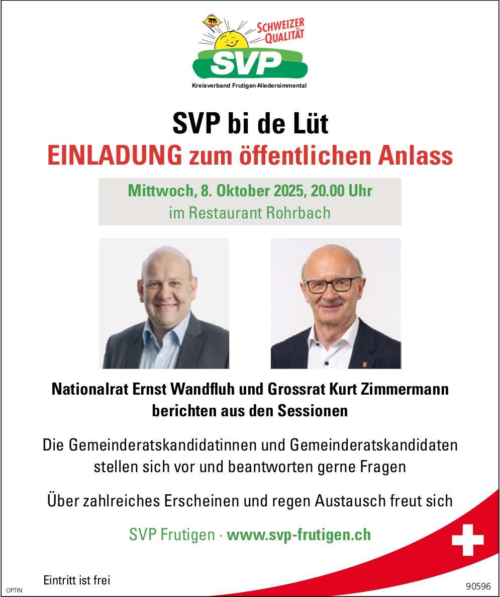 SVP bi de Lüt, 8. Oktober, Restaurant Rohrbach, Frutigen