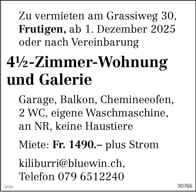 4.5-Zimmer-Wohnung und Galerie, Frutigen, zu vermieten