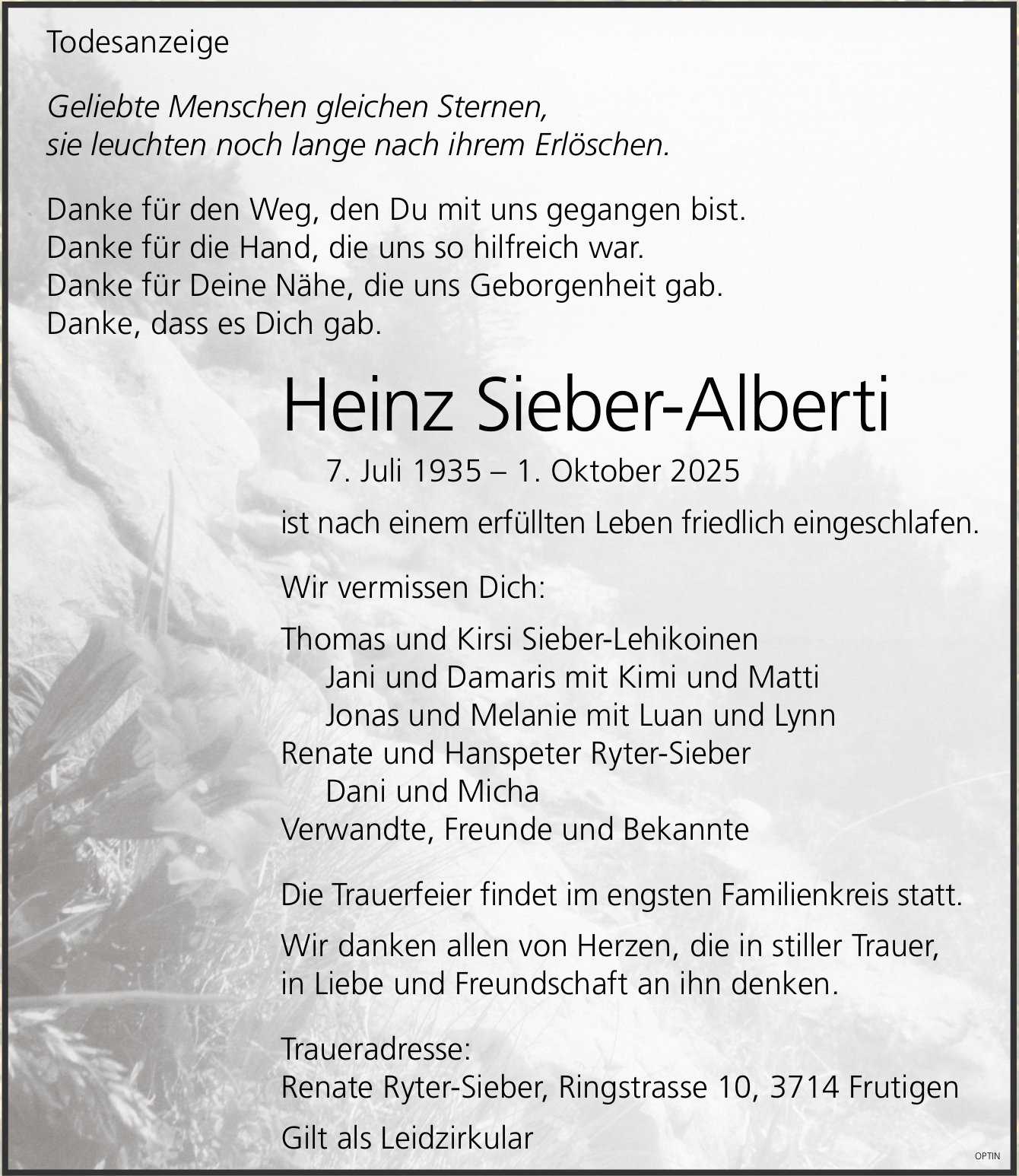 Heinz Sieber-Alberti, Oktober 2025 / TA