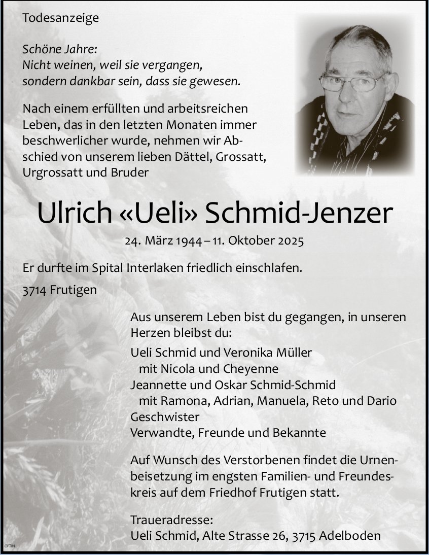 Ulrich «Ueli» Schmid-Jenzer, Oktober 2025 / TA