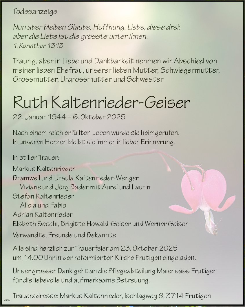Ruth Kaltenrieder-Geiser, Oktober 2025 / TA