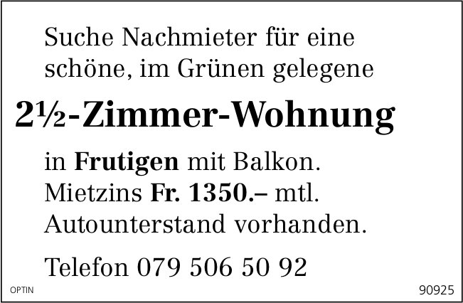 2.5-Zimmer-Wohnung, Frutigen, zu mieten gesucht