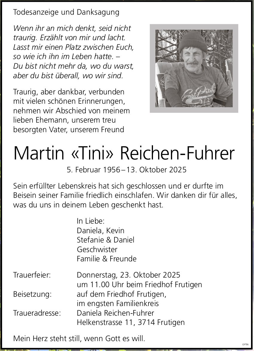 Martin «Tini» Reichen-Fuhrer, Oktober 2025 / TA + DS