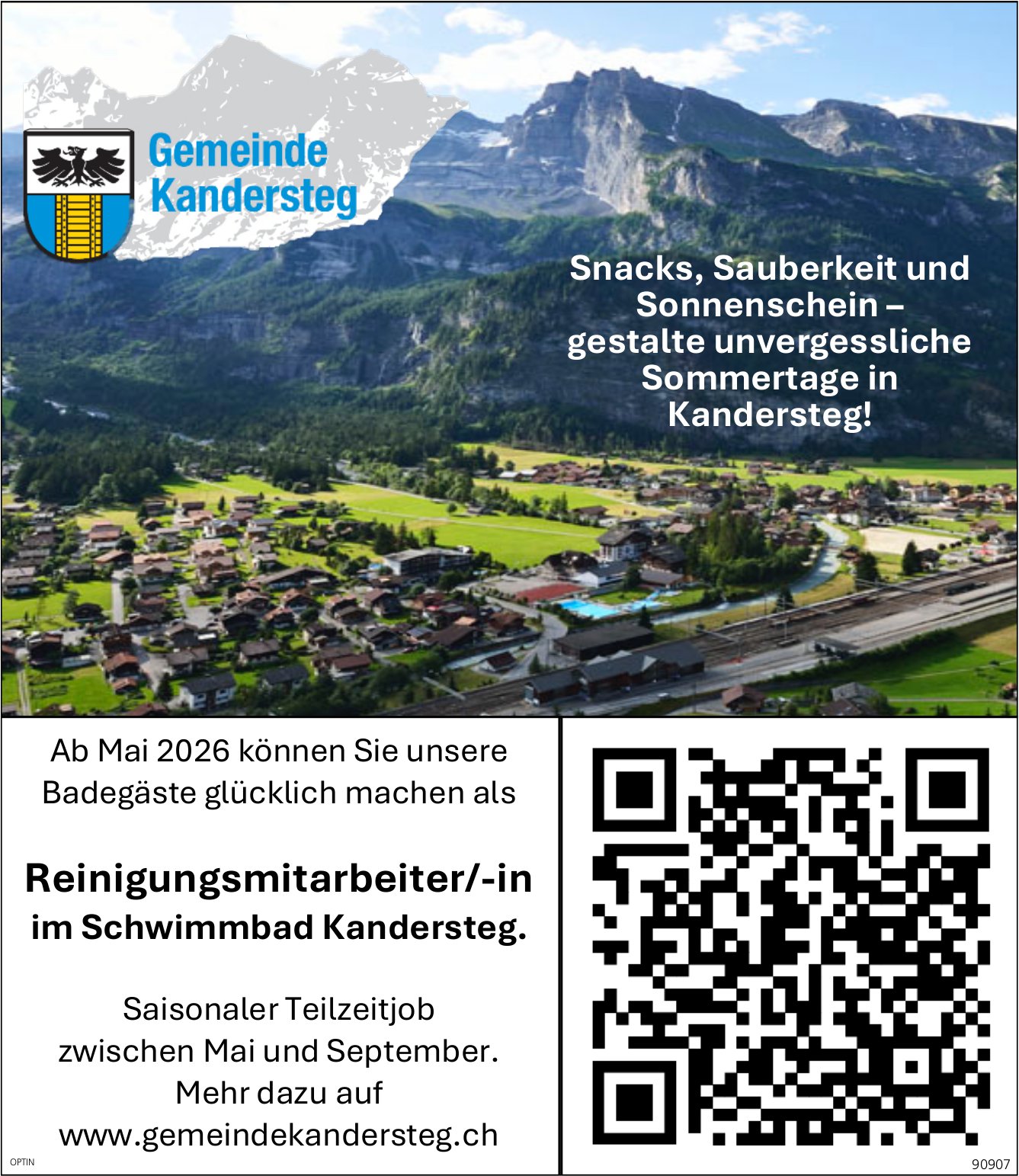 Reinigungsmitarbeiter/in Schwimmbad, Gemeinde, Kandersteg, gesucht