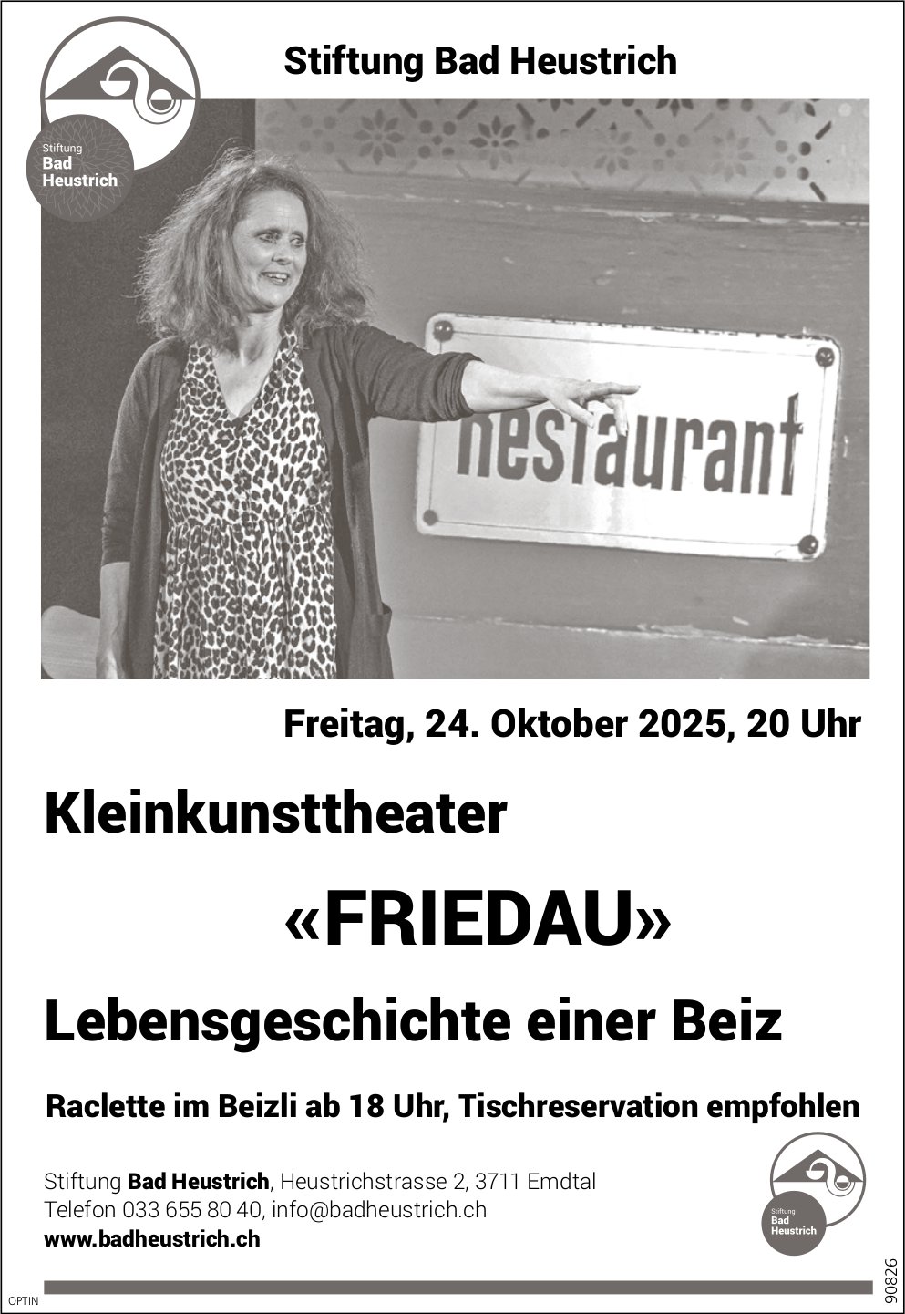 Kleinkunsttheater «FRIEDAU», 24. Oktober, Stiftung Bad Heustrich, Emdtal