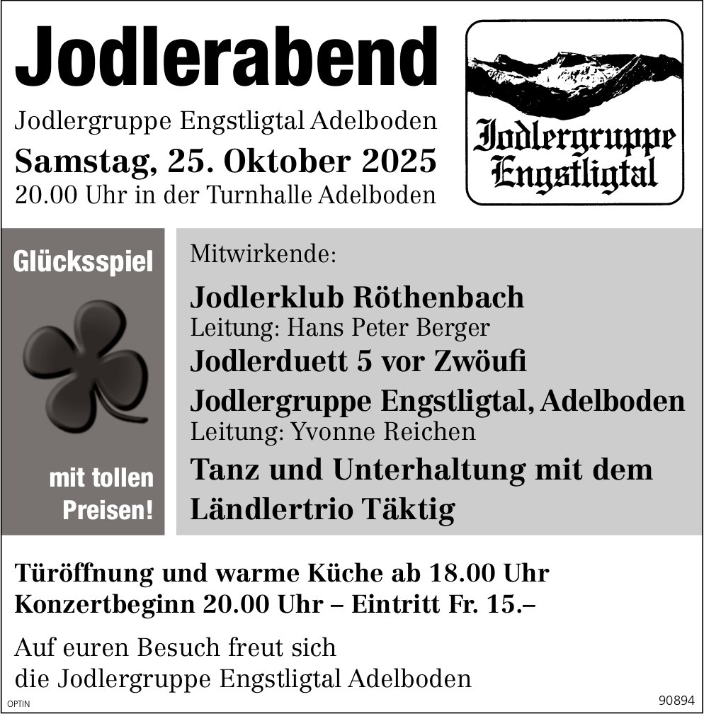 Jodlerabend, 25. Oktober, Turnhalle, Adelboden