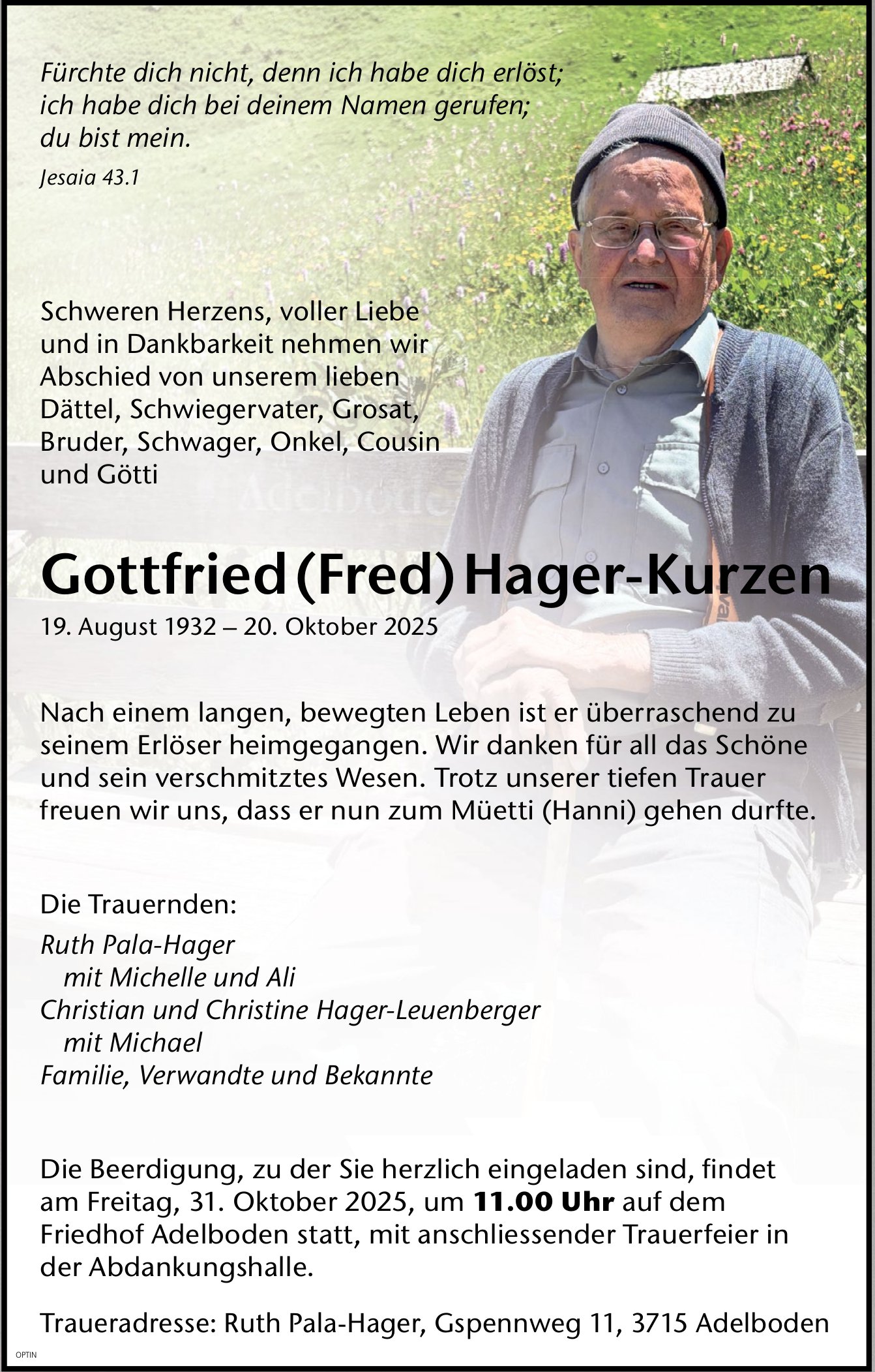 Gottfried (Fred) Hager-Kurzen, Oktober 2025 / TA