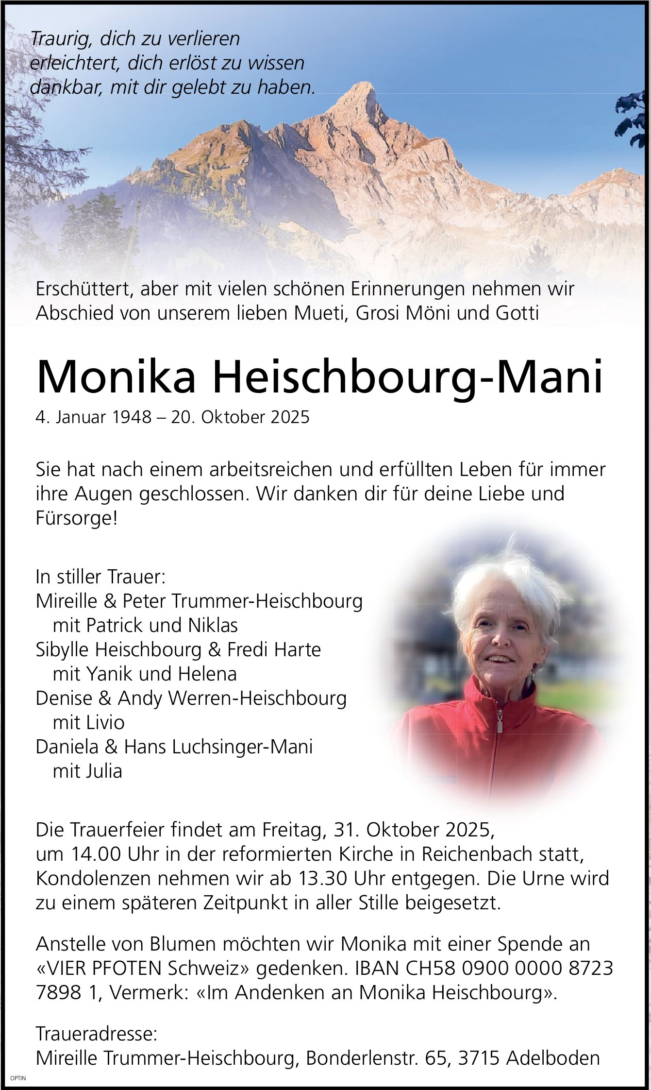 Monika Heischbourg-Mani, Oktober 2025 / TA