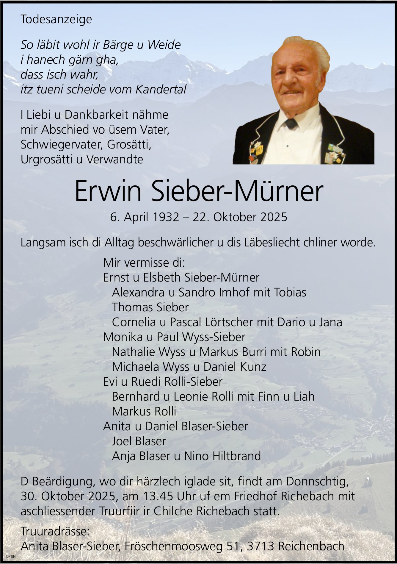 Erwin Sieber-Mürner, Oktober 2025 / TA