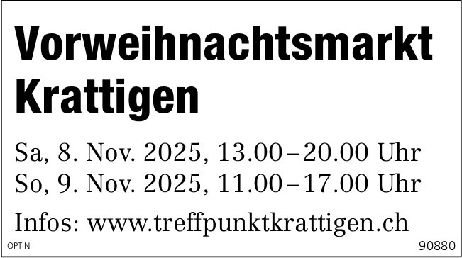 Vorweihnachtsmarkt, 8. und 9. November, Krattigen