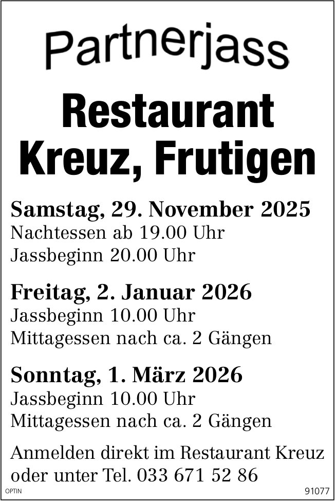 Partnerjass, 29. November, Restaurant Kreuz, Frutigen
