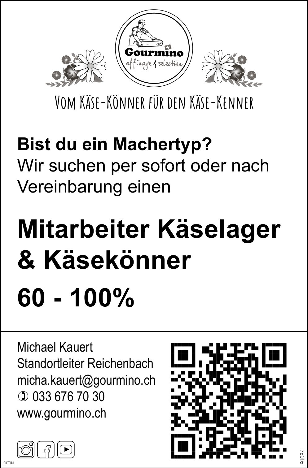 Mitarbeiter Käselager & Käsekönner 60-100%, Gourmino, Reichenbach, gesucht