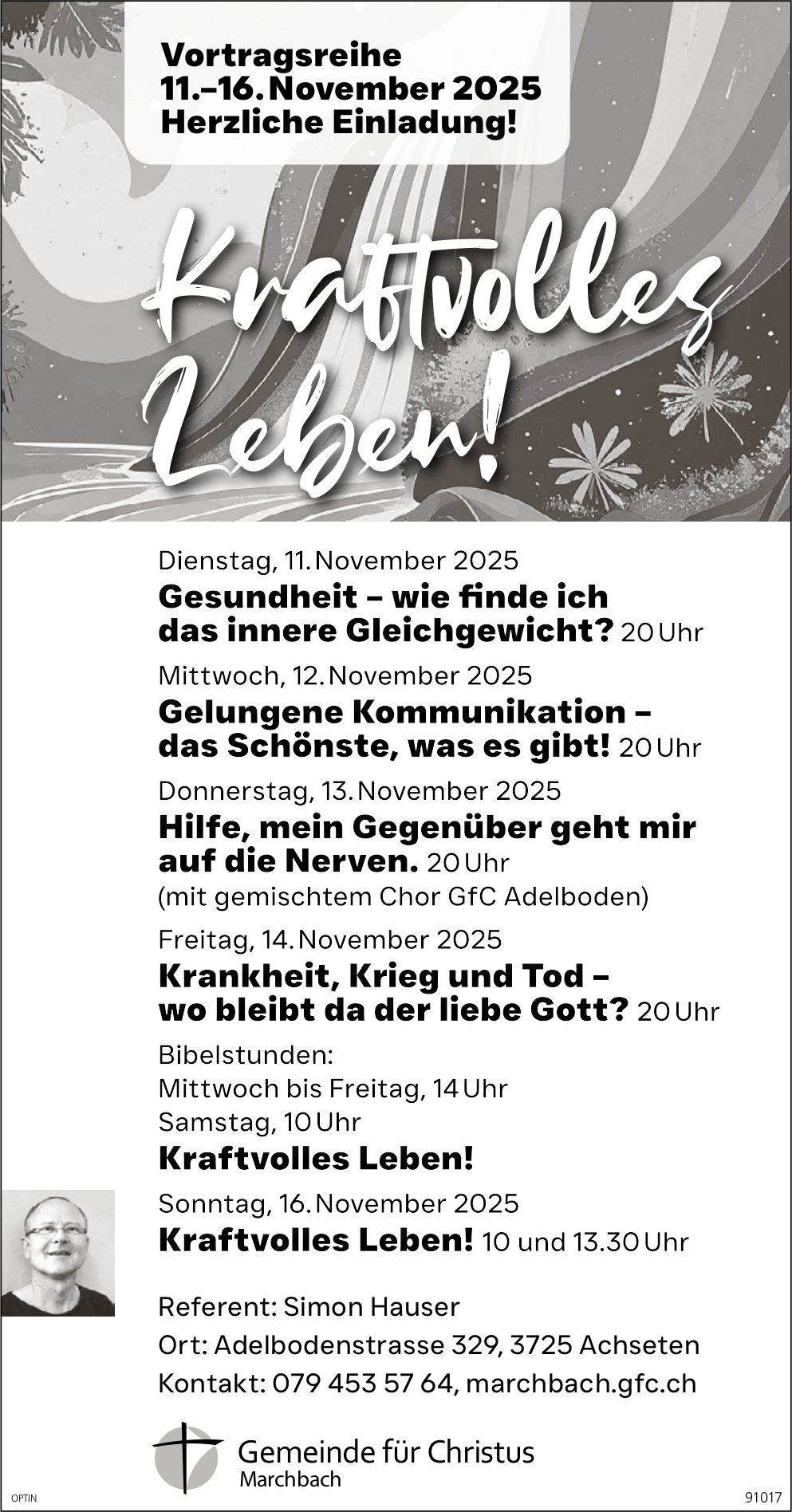 Gemeinde für Christus, Achseten - Vortragsreihe; Programm