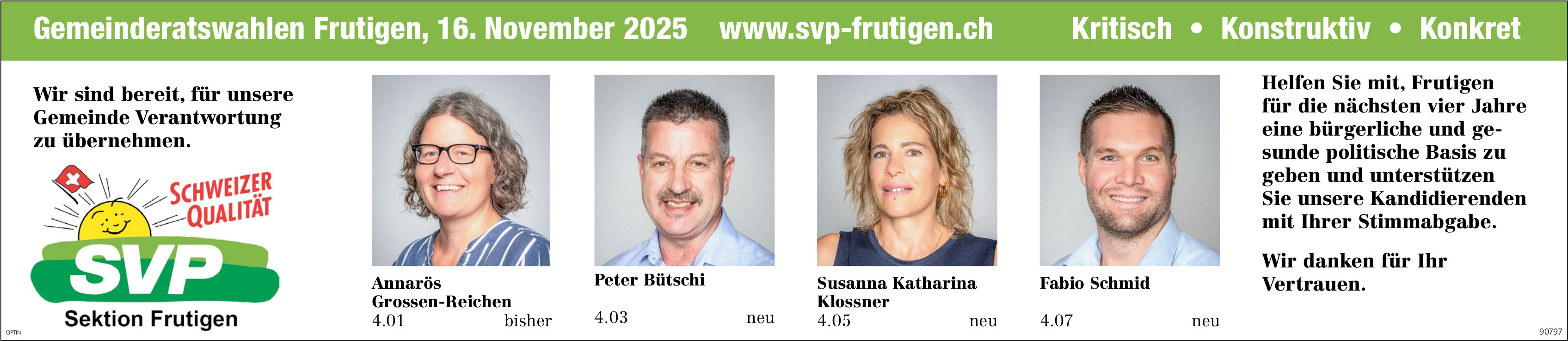 SVP, Frutigen - Gemeinderatswahlen