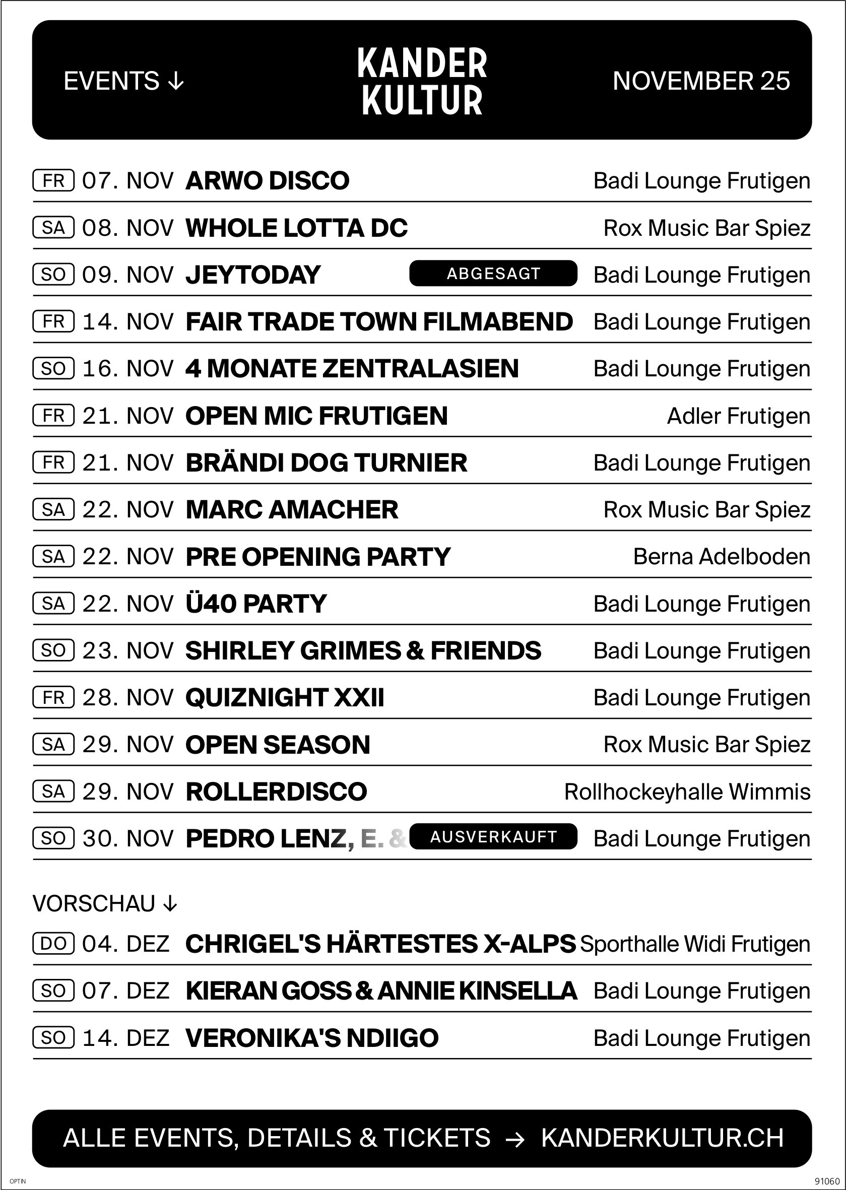 Kander Kultur, Programm