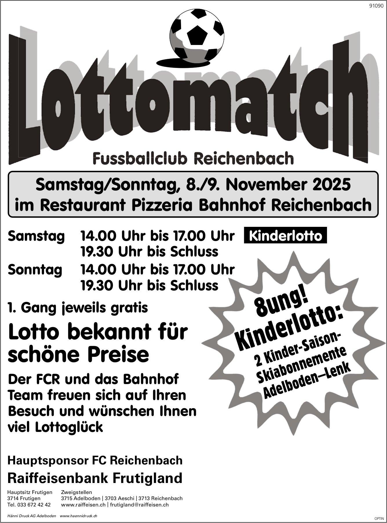 Lottomatch Fussballclub, 8. und 9. November, Restaurant Pizzeria Bahnhof, Reichenbach