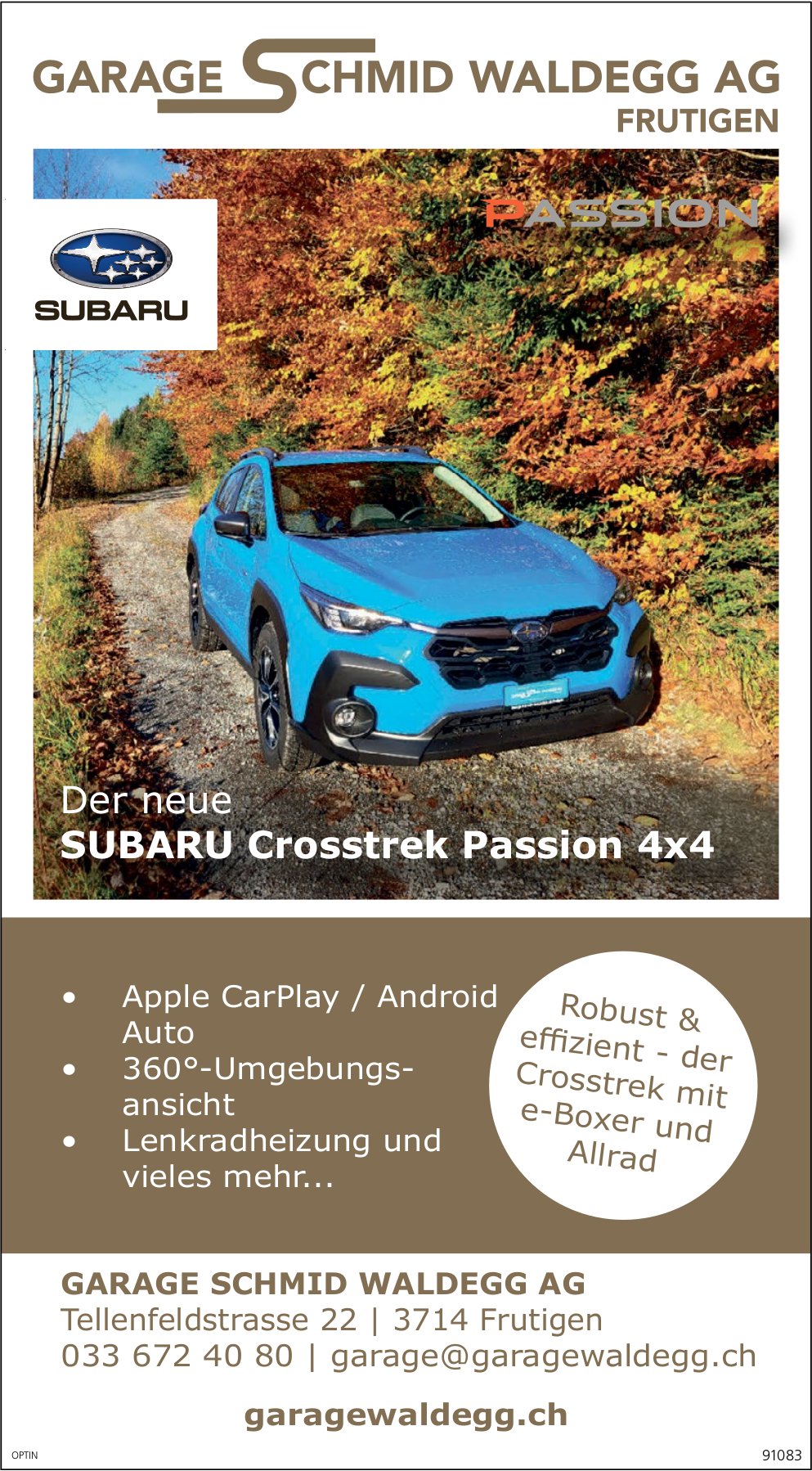 Garage Schmid Waldegg AG, Frutigen - Der neue SUBARU Crosstrek Passion 4x4