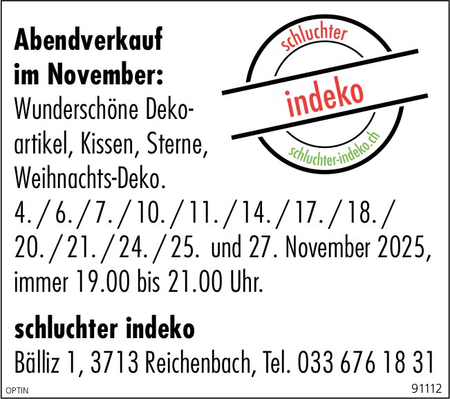 Schluchter Indeko, Reichenbach - Programm Abendverkauf