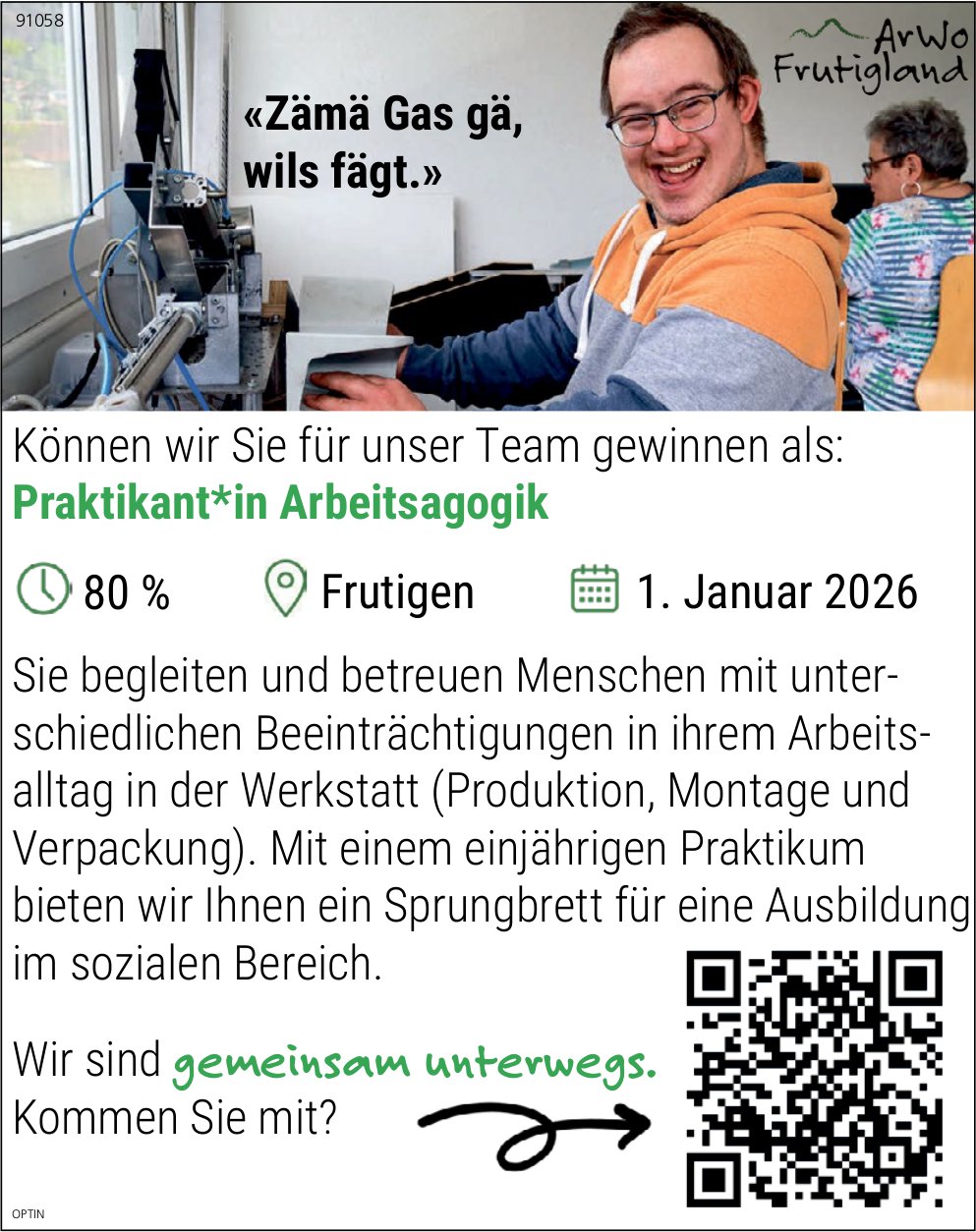 Praktikant*in Arbeitsagogik, ArWo Frutigland, Frutigen, gesucht