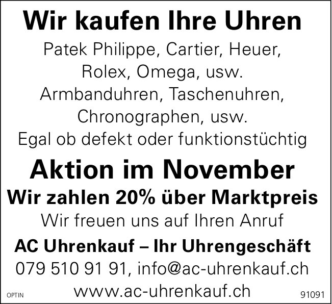 AC Uhrenkauf, Wir kaufen Ihre Uhren
