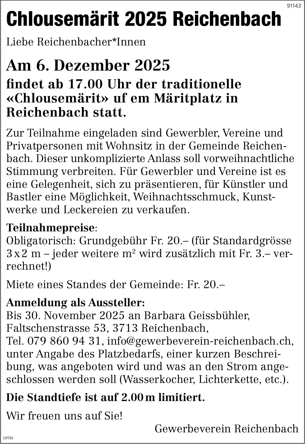 Chlousemärit, 6. Dezember, Märitplatz, Reichenbach