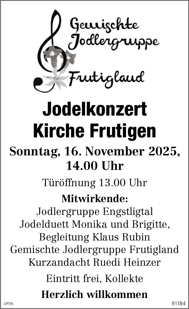 Jodelkonzert, 16. November, Kirche, Frutigen