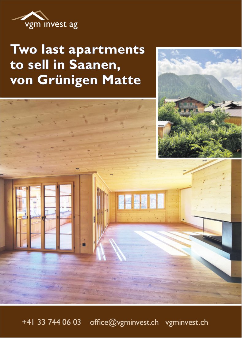 Two last apartments to sell in Saanen, von Grünigen Matte