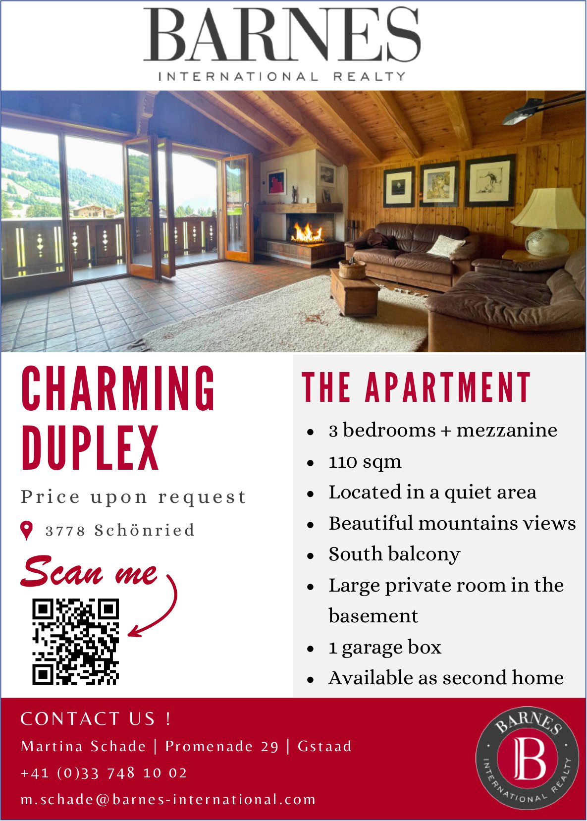 Charming Duplex Appartment, Schönried, for sale
