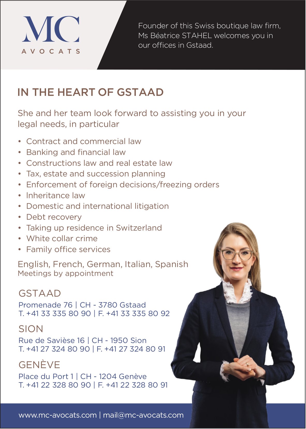 MC Avocats, Gstaad, Sion, Genève - In the heart of Gstaad