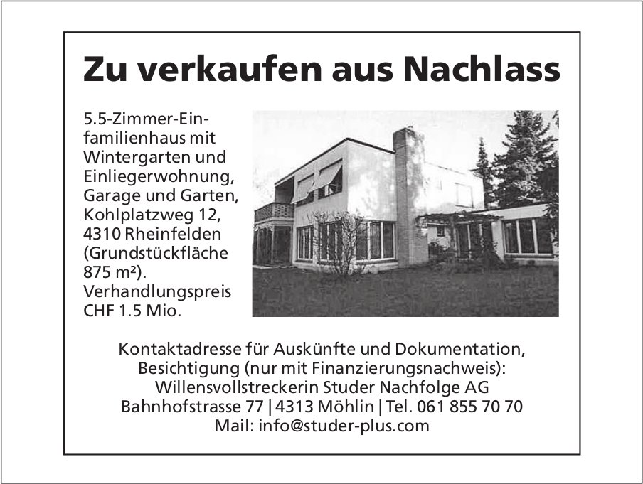 5.5ZimmerEinfamilienhaus, Rheinfelden, zu verkaufen