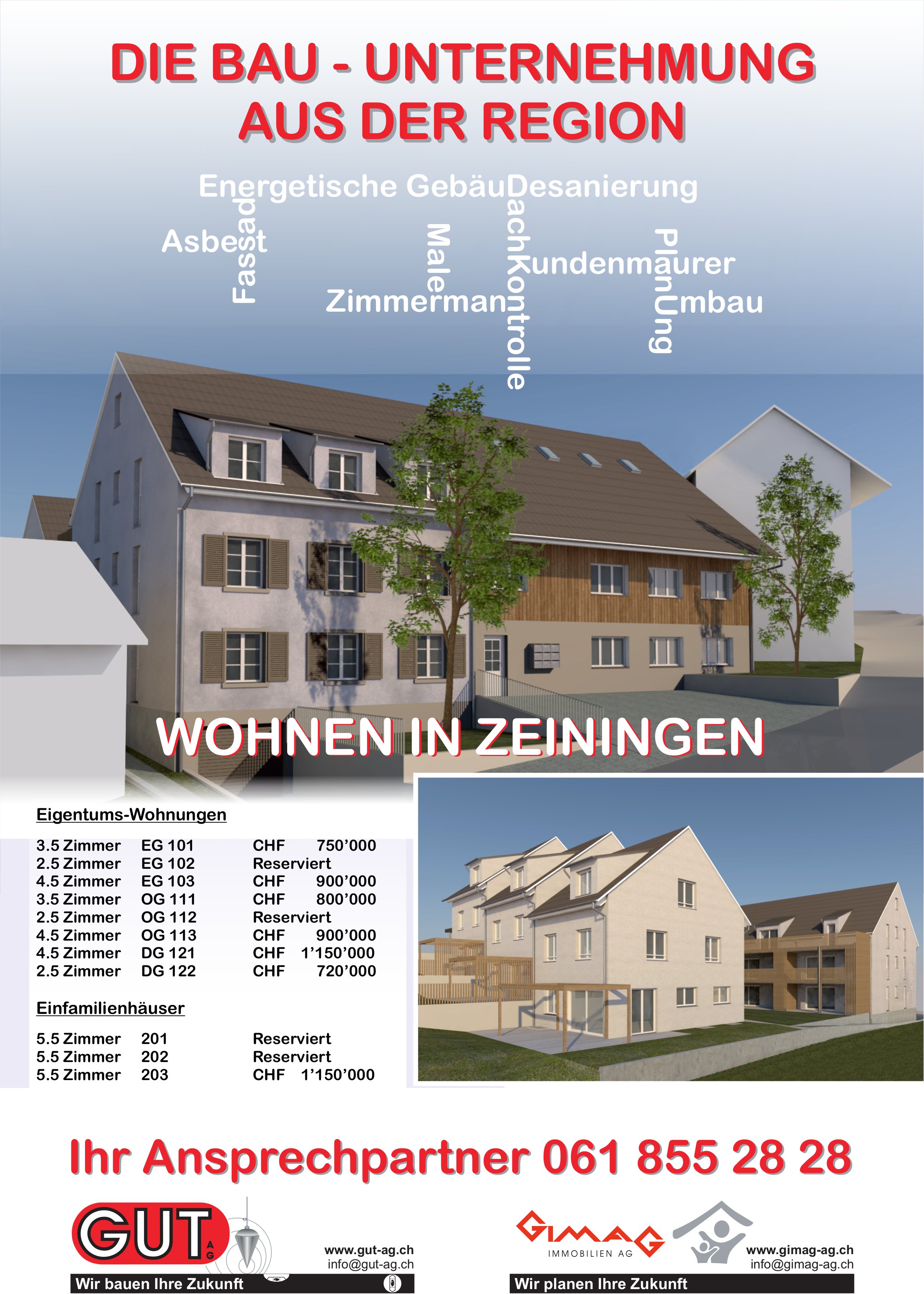2.5- bis 5.5-Zimmer-Eigentumswohnungen und Einfamilienhäuser, Zeiningen, zu verkaufen