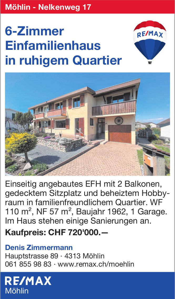 6-Zimmer-Einfamilienhaus, Möhlin, zu verkaufen