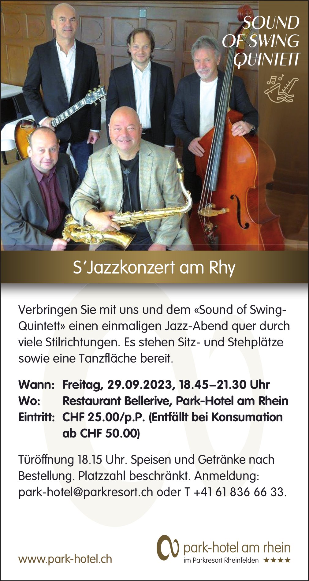 S‘Jazzkonzert am Rhy, 29. September, Restaurant Bellerive, Park-Hotel am Rhein, Rheinfelden