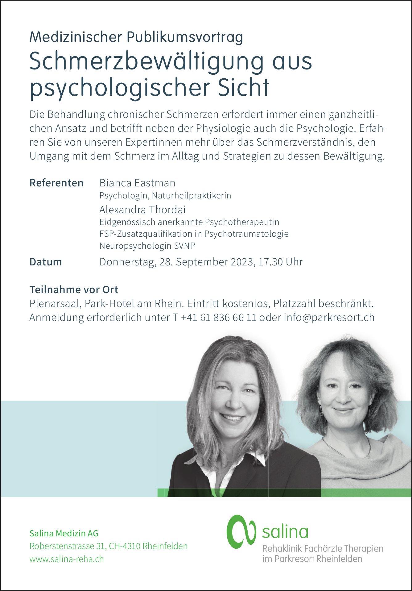 Schmerzbewältigung aus psychologischer Sicht, 28. September, Plenarsaal, Park-Hotel am Rhein, Rheinfelden