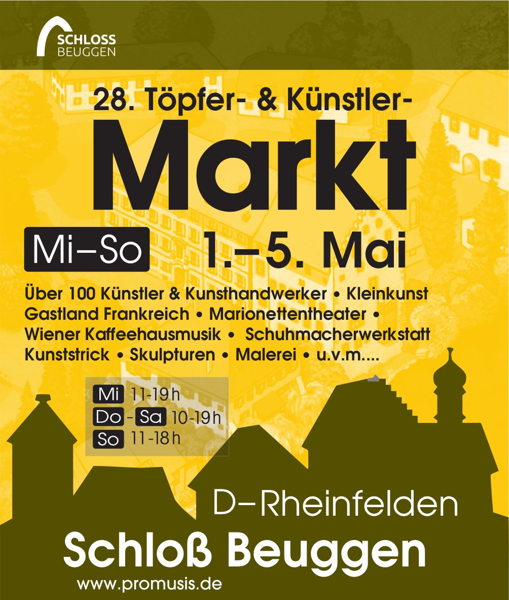 28. Töpfer- & Künstler-Markt, 1. bis 5. Mai, Schloss Beuggen, D-Rheinfelden
