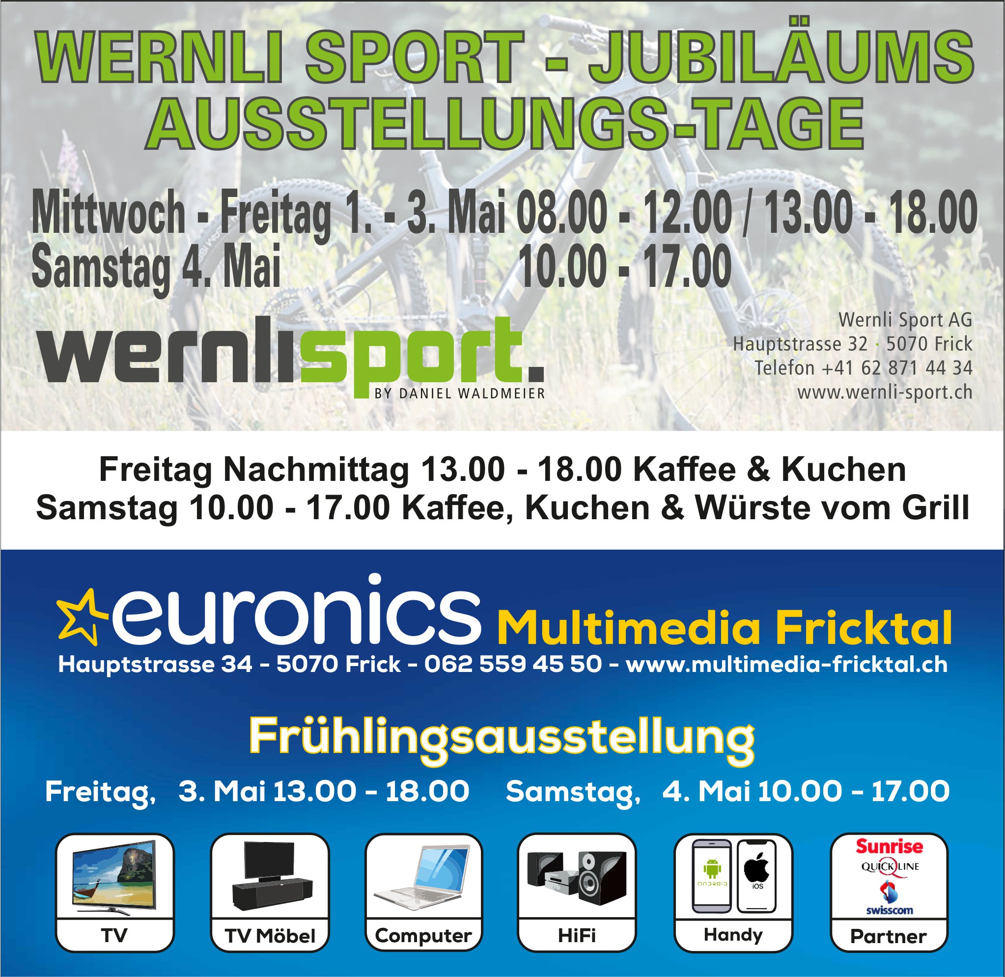 Jubiläums-Ausstellungs-Tage, 1. bis 3. Mai, Wernli Sport AG, Frick
