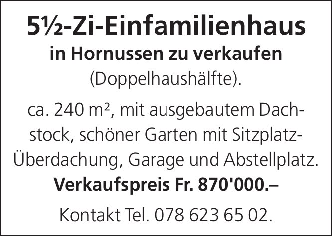 5.5-Zi-Einfamilienhaus, Hornussen, zu verkaufen