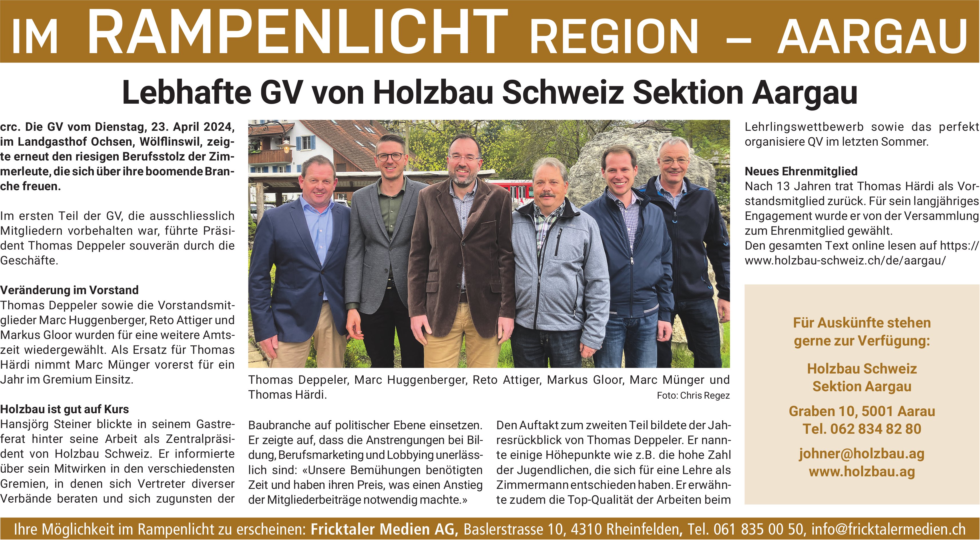 Holzbau Schweiz, Rheinfelden - Lebhafte GV von Holzbau Schweiz Sektion Aargau