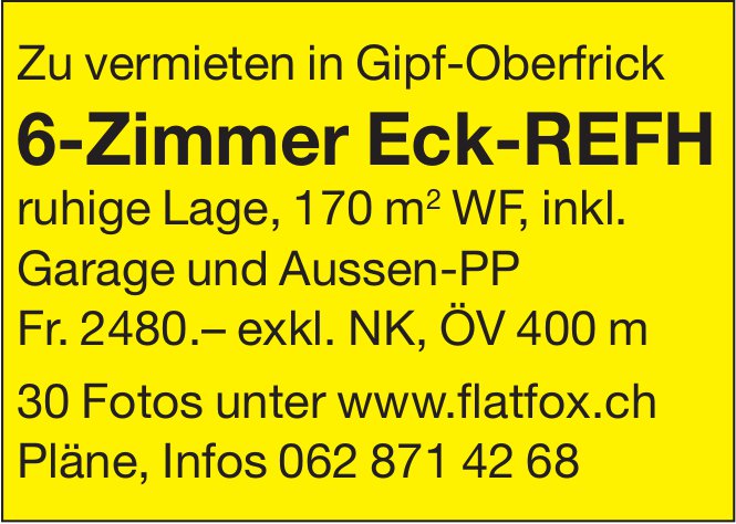 6-Zimmer Eck-REFH, Gipf-Oberfrick, zu vermieten