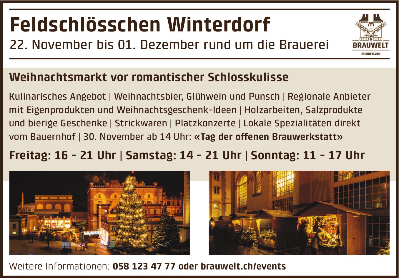 Weihnachtsmarkt vor romantischer Schlosskulisse, 22. November - 1. Dezember, Feldschlösschen Winterdorf, Rheinfelden