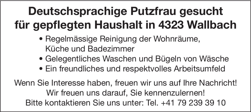 Putzfrau, Wallbach, gesucht