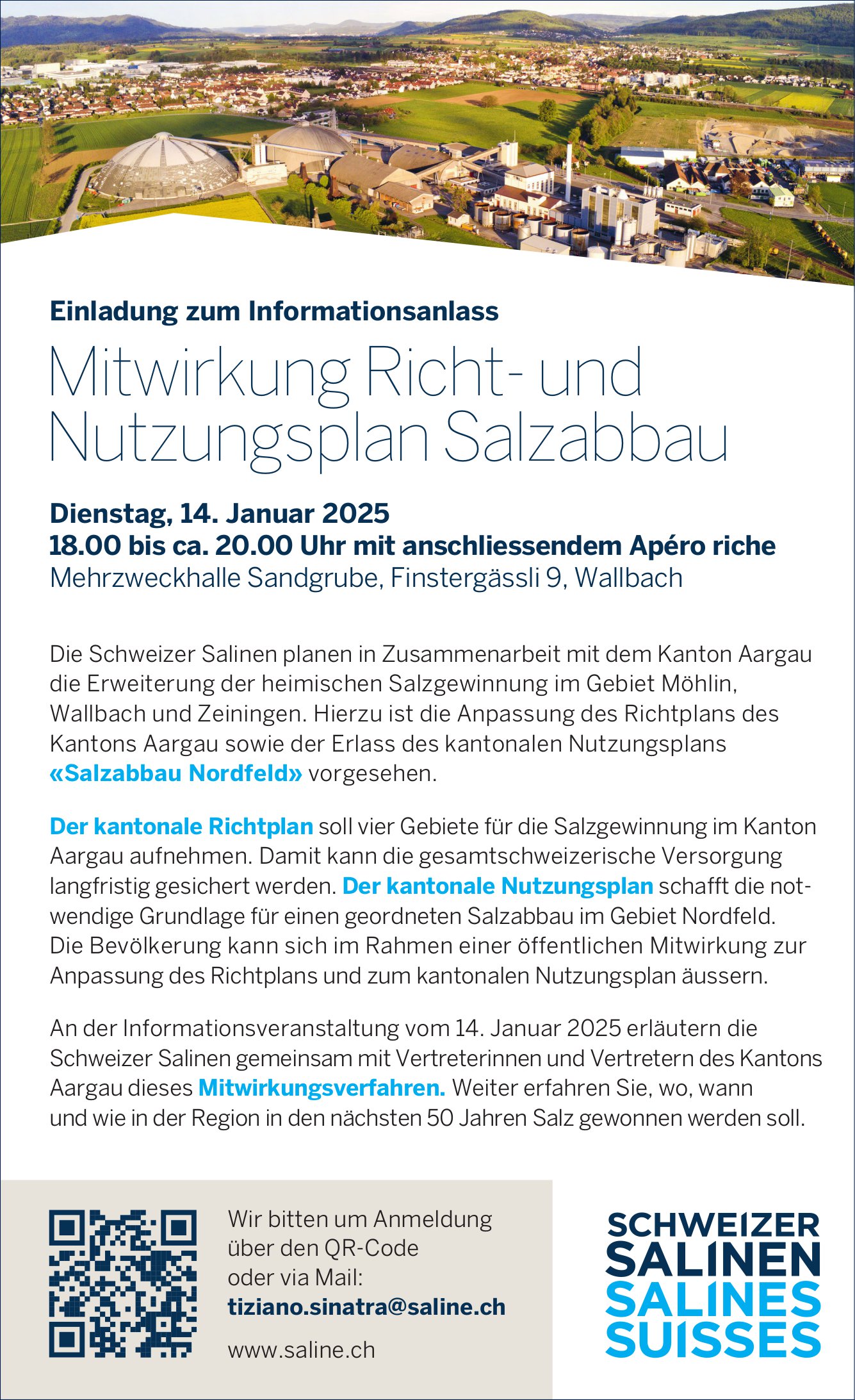 Mitwirkung Richt- und Nutzungsplan Salzabbau, 14. Januar, Mehrzweckhalle Sandgrube, Wallbach