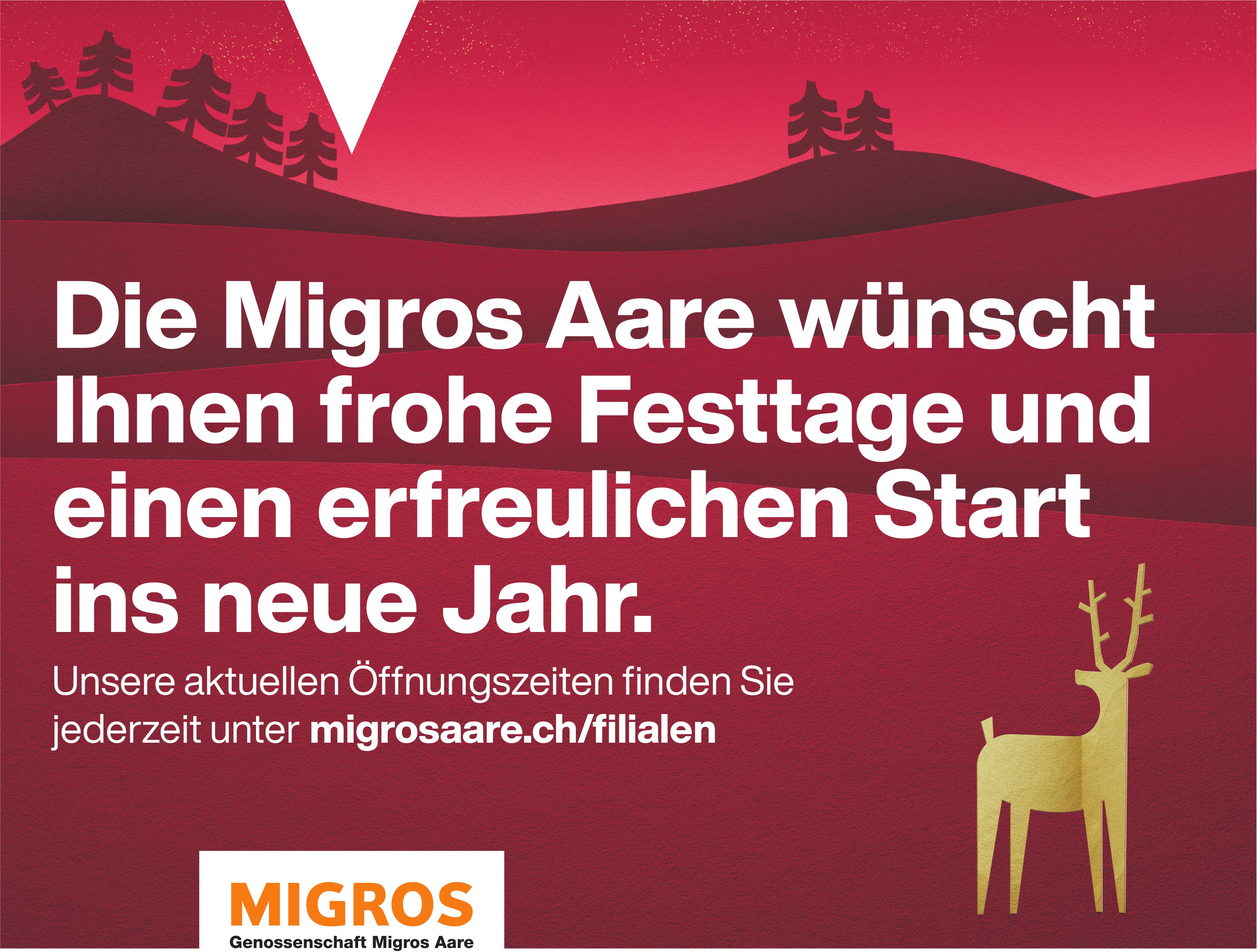 Die Migros Aare wünscht Ihnen frohe Festtage und einen erfreulichen Start ins neue Jahr