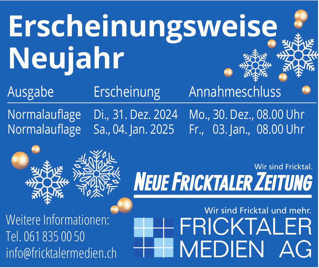 Neue Fricktaler Zeitung - Erscheinungsweise Neujahr