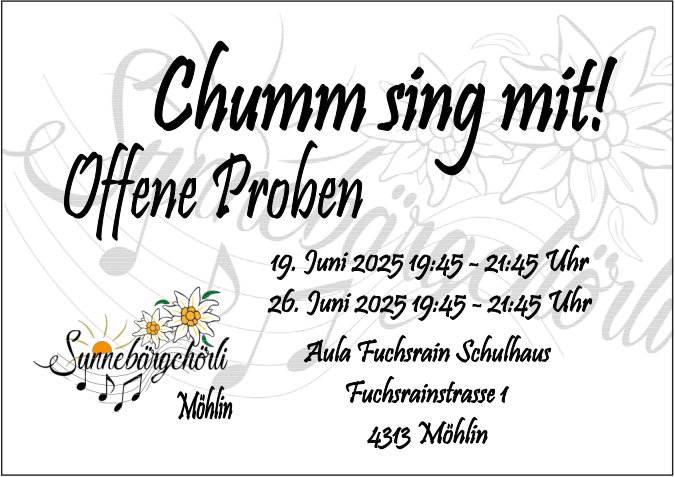 Chum sing mit! Offene Proben, 19. - 26. Juni, Aula Fuchsrain Schulhaus