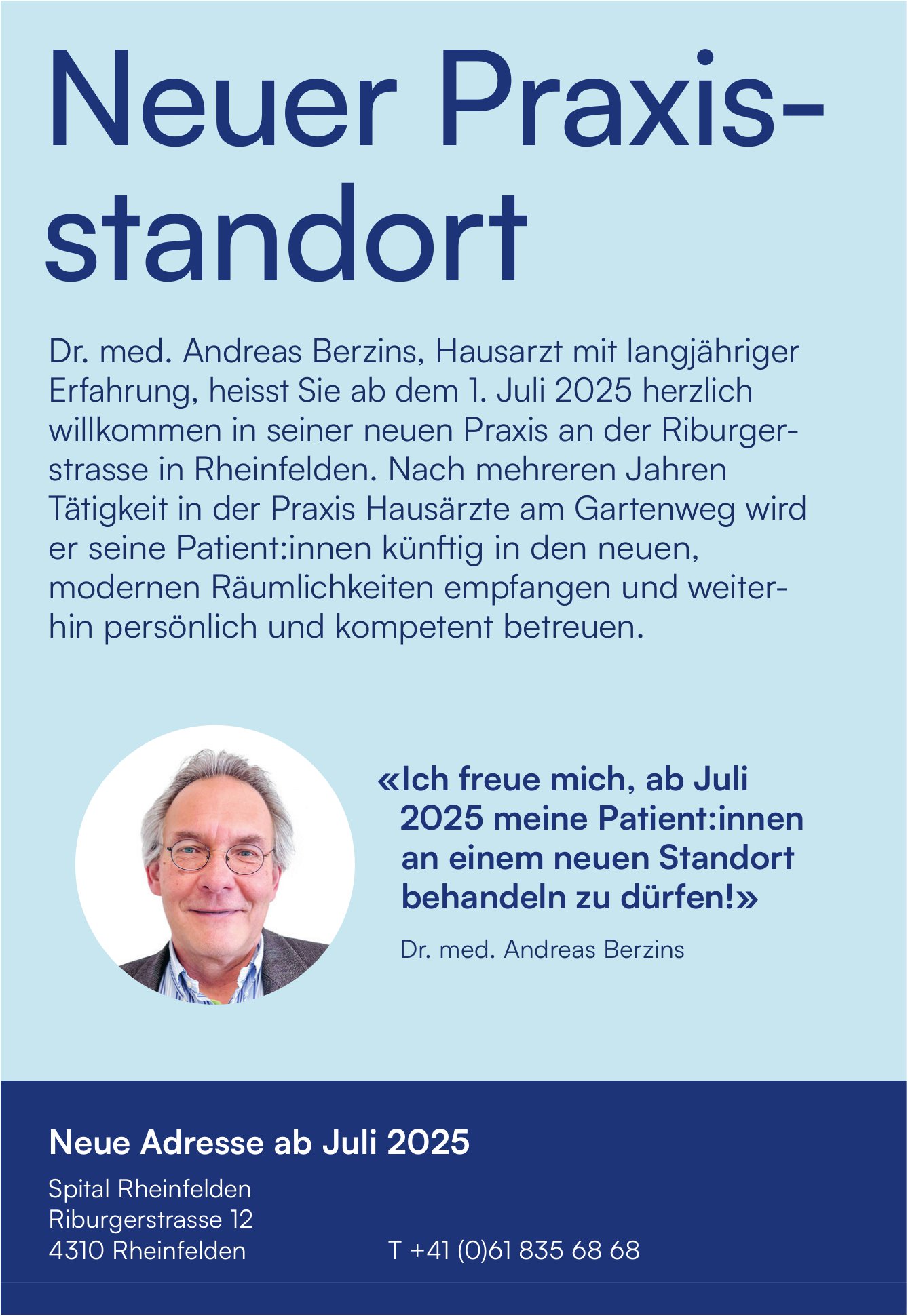 Dr. med. Andreas Berzins, Rheinfelden - Neuer Praxisstandort