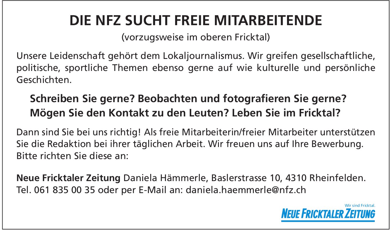 DIE NFZ SUCHT FREIE MITARBEITENDE, Rheinfelden, gesucht