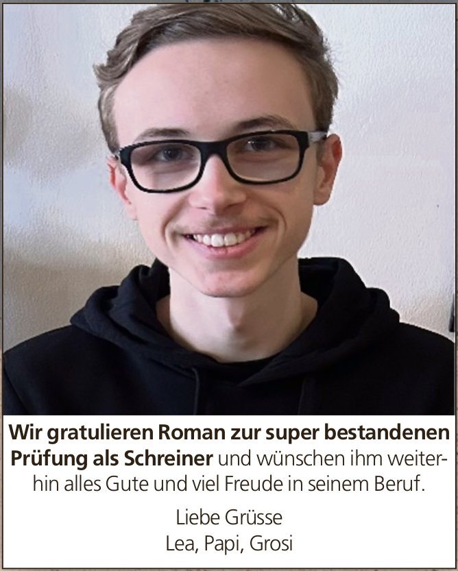 Familie, Wir gratulieren Roman zur bestandenen Prüfung